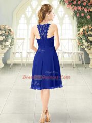 Graceful Royal Blue Zipper Scoop Lace Prom Evening Gown Chiffon Sleeveless