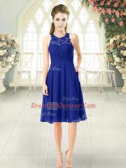 Graceful Royal Blue Zipper Scoop Lace Prom Evening Gown Chiffon Sleeveless