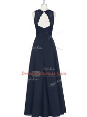 Super Floor Length A-line Sleeveless Black Prom Gown Zipper