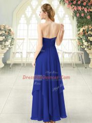 Sweetheart Sleeveless Prom Evening Gown Ankle Length Ruching Royal Blue Chiffon