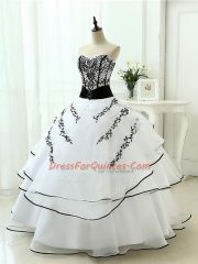 Excellent White Lace Up Sweetheart Beading and Appliques Quinceanera Dress Organza Sleeveless
