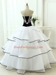 Excellent White Lace Up Sweetheart Beading and Appliques Quinceanera Dress Organza Sleeveless