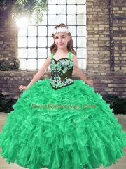 Popular Organza Sleeveless Floor Length Child Pageant Dress and Embroidery and Ruffles