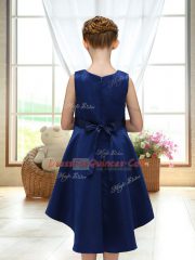 Free and Easy Satin Sleeveless High Low Flower Girl Dresses for Less and Lace and Bowknot