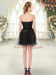 Black A-line Tulle Sweetheart Sleeveless Beading and Appliques Mini Length Lace Up Prom Dress
