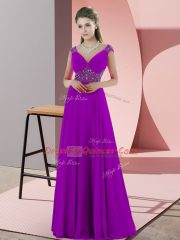 Sleeveless Beading Backless Homecoming Dress with Purple Sweep Train