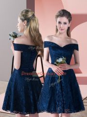 Delicate Navy Blue Lace Up Lace Sleeveless Mini Length
