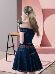 Delicate Navy Blue Lace Up Lace Sleeveless Mini Length