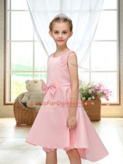 Sleeveless High Low Lace and Bowknot Zipper Flower Girl Dresses for Less with Pink