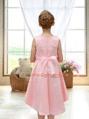 Sleeveless High Low Lace and Bowknot Zipper Flower Girl Dresses for Less with Pink