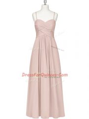 Baby Pink Zipper Spaghetti Straps Ruching Dress for Prom Chiffon Sleeveless