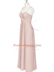 Baby Pink Zipper Spaghetti Straps Ruching Dress for Prom Chiffon Sleeveless