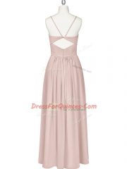 Baby Pink Zipper Spaghetti Straps Ruching Dress for Prom Chiffon Sleeveless