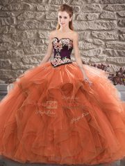 Floor Length Lace Up Sweet 16 Quinceanera Dress Orange for Sweet 16 and Quinceanera with Beading and Embroidery