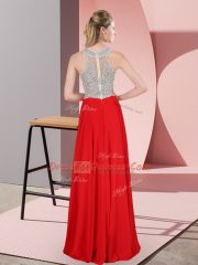 Popular Empire Prom Dresses Blue High-neck Chiffon Sleeveless Floor Length Zipper