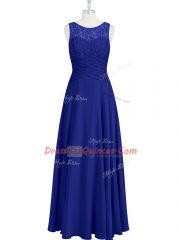 Unique Empire Prom Evening Gown Royal Blue Scoop Chiffon Sleeveless Floor Length Zipper