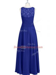 Unique Empire Prom Evening Gown Royal Blue Scoop Chiffon Sleeveless Floor Length Zipper