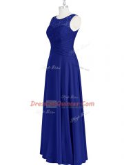 Unique Empire Prom Evening Gown Royal Blue Scoop Chiffon Sleeveless Floor Length Zipper