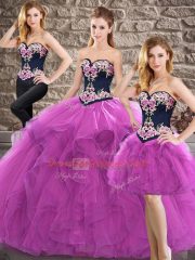 Three Pieces Quinceanera Gown Purple Sweetheart Tulle Sleeveless Floor Length Lace Up