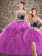Three Pieces Quinceanera Gown Purple Sweetheart Tulle Sleeveless Floor Length Lace Up