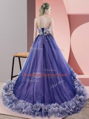 Green Sleeveless Tulle Sweep Train Lace Up Prom Dress for Prom and Party and Military Ball
