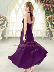 Empire Prom Evening Gown Burgundy Halter Top Chiffon Sleeveless Floor Length Zipper