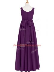 Eggplant Purple Prom Party Dress Prom and Party and Military Ball with Ruching Straps Sleeveless Zipper