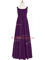 Eggplant Purple Prom Party Dress Prom and Party and Military Ball with Ruching Straps Sleeveless Zipper