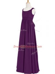 Eggplant Purple Prom Party Dress Prom and Party and Military Ball with Ruching Straps Sleeveless Zipper