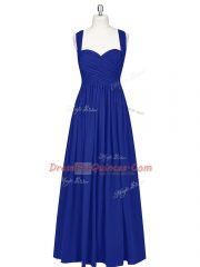 Sleeveless Chiffon Floor Length Zipper Homecoming Dress in Royal Blue with Ruching
