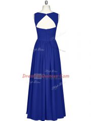 Sleeveless Chiffon Floor Length Zipper Homecoming Dress in Royal Blue with Ruching