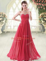 Stunning Beading Prom Dress Red Zipper Sleeveless Floor Length