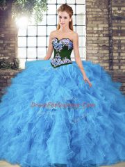 Suitable Sleeveless Lace Up Floor Length Beading and Embroidery Quinceanera Gowns