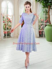 Fantastic V-neck Half Sleeves Prom Party Dress Lace Zipper