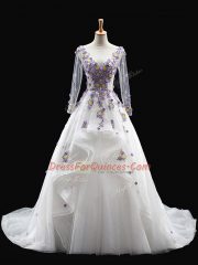 Trendy White Scoop Neckline Appliques Sweet 16 Quinceanera Dress Long Sleeves Backless