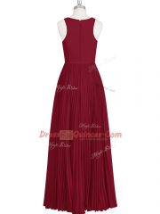 Custom Fit V-neck Sleeveless Floor Length Pleated Wine Red