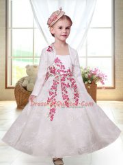 Cheap White Sleeveless Embroidery Ankle Length Toddler Flower Girl Dress