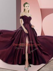 Stylish Burgundy Sleeveless Beading Zipper Prom Party Dress