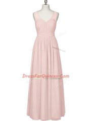 Chic Floor Length Empire Sleeveless Pink Prom Dresses Zipper