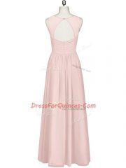 Chic Floor Length Empire Sleeveless Pink Prom Dresses Zipper