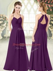 Purple Sleeveless Ruching Floor Length Prom Evening Gown
