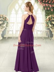 Purple Sleeveless Ruching Floor Length Prom Evening Gown