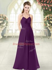 Purple Sleeveless Ruching Floor Length Prom Evening Gown