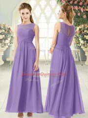 Classical Scoop Sleeveless Zipper Prom Party Dress Lavender Chiffon
