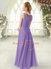 Classical Scoop Sleeveless Zipper Prom Party Dress Lavender Chiffon