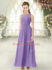 Classical Scoop Sleeveless Zipper Prom Party Dress Lavender Chiffon