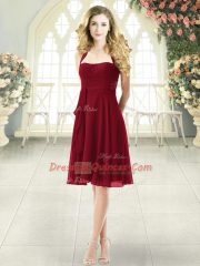 Gorgeous Burgundy Chiffon Zipper Party Dress Wholesale Sleeveless Knee Length Ruching