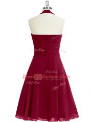 Gorgeous Burgundy Chiffon Zipper Party Dress Wholesale Sleeveless Knee Length Ruching