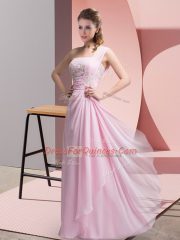 Shining Baby Pink Column/Sheath Beading and Appliques Prom Party Dress Zipper Chiffon Sleeveless Floor Length