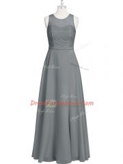 Stylish Empire Dress for Prom Grey Scoop Chiffon Sleeveless Floor Length Zipper